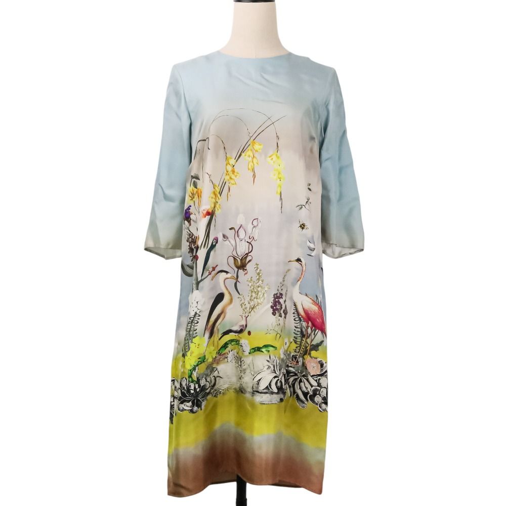 エトロ　ETRO　フローラル柄 七分袖 ワンピース 美品 ETRO エトロ フローラルプリント 七分袖 ひざ丈 シルクワンピース