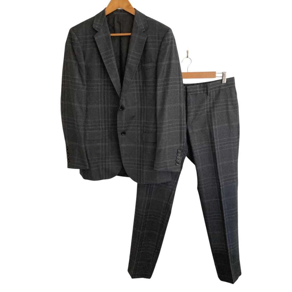 GUCCI グッチ チェック柄 テーラードジャケット スラックスパンツ スーツ セットアップ サイズ7-50R グレー メンズ 古着 中古 USED