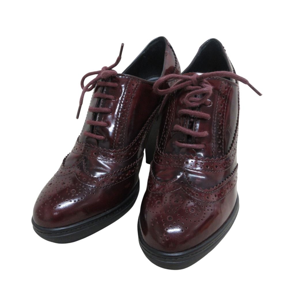 良品 TOD'S トッズ ウィングチップ パティーヌ ヒール ローファー パンプス ブーティ 36 1/2 23.5cm相当 ブラウン レディース 古着 中古 USED