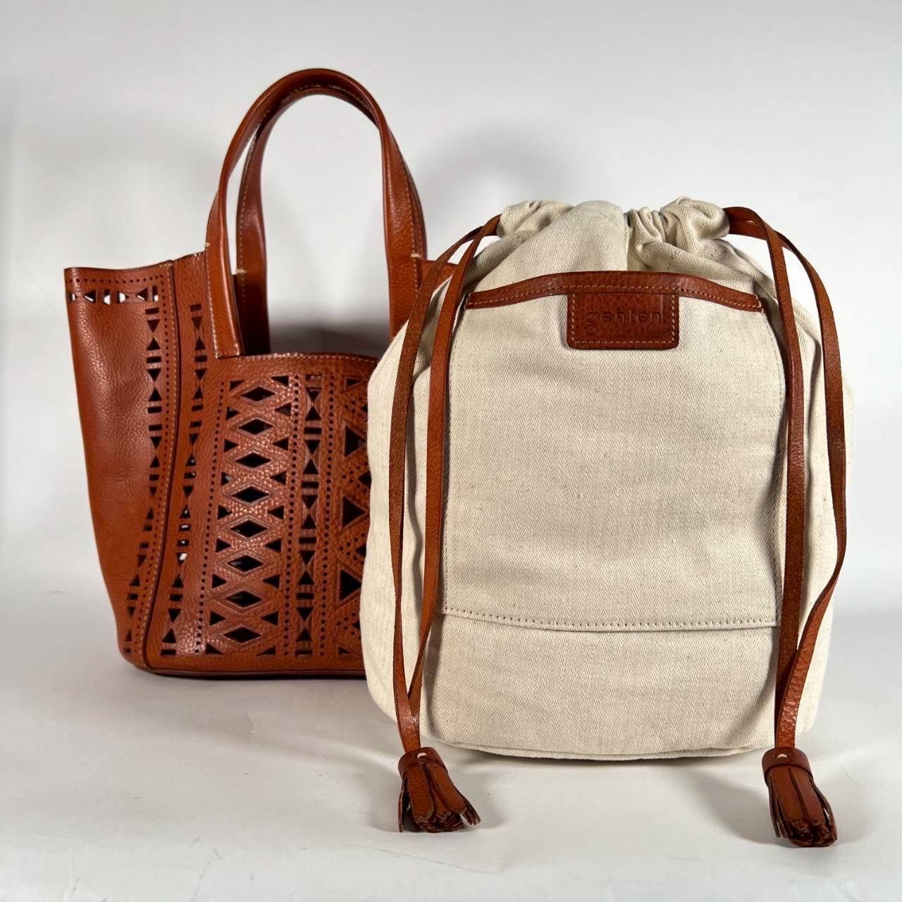レア 希少 美品 genten ゲンテン レザー 巾着 キャメル レア 希少 美品