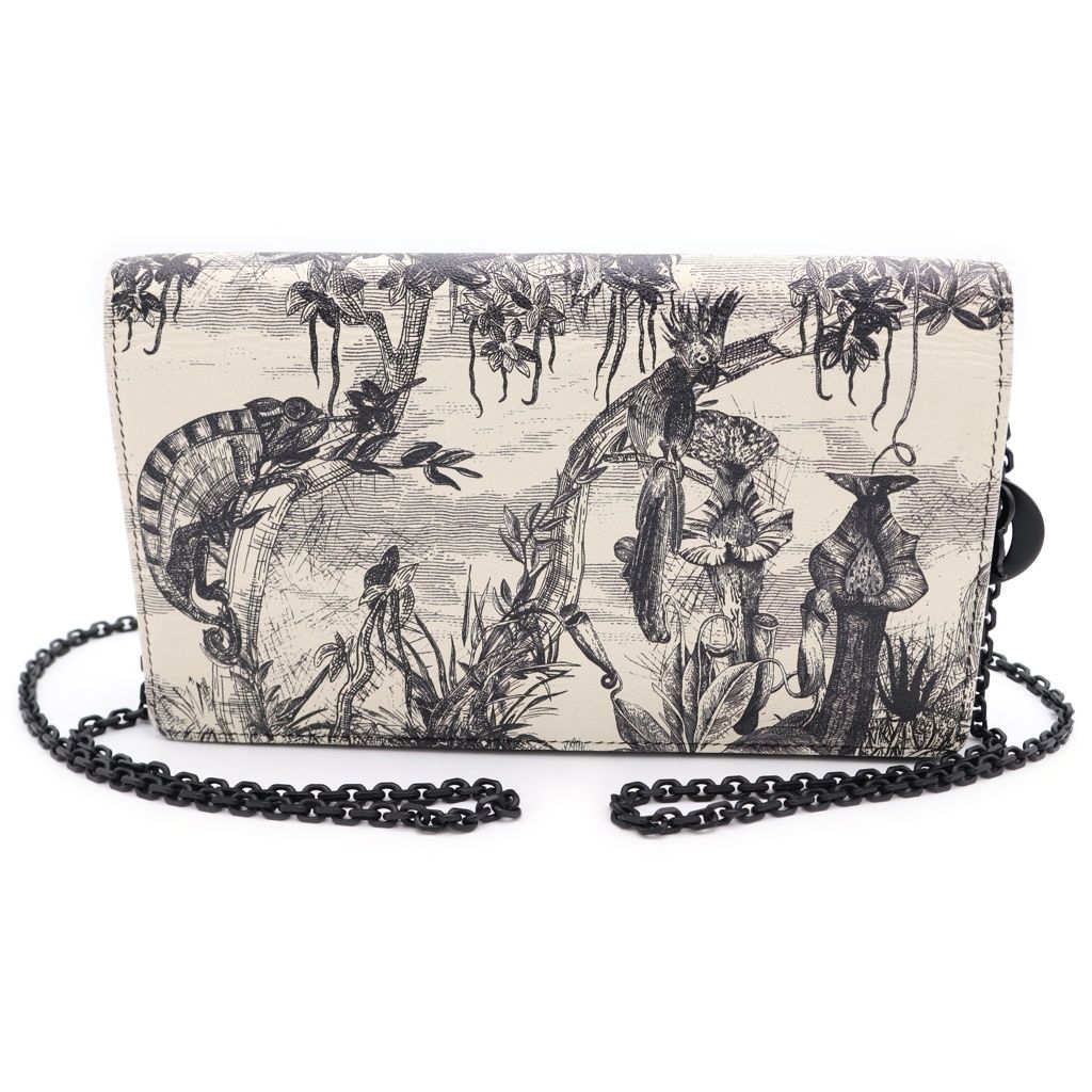 Christian Dior (クリスチャンディオール) トワルドジュイ チェーンウォレット ショルダーバッグ ホワイト×ブラック レザー ブラック金具