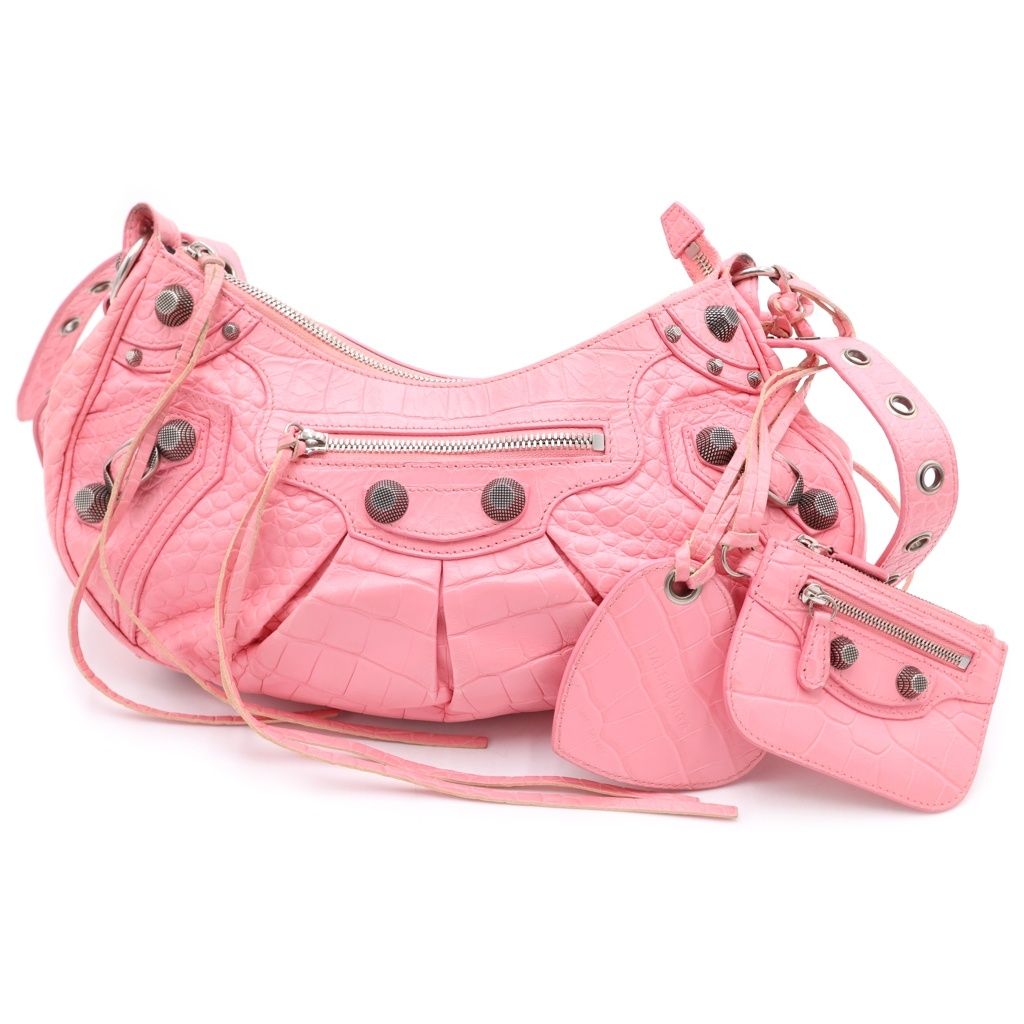 BALENCIAGA (バレンシアガ) ルカゴール スモール 型押しクロコ ショルダーバッグ ピンク レザー 671307 シルバー金具