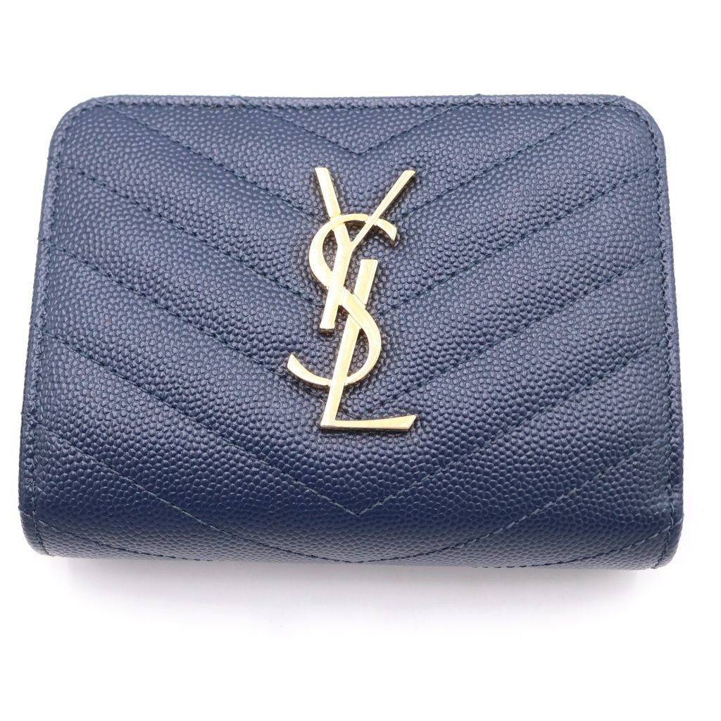 SAINT LAURENT PARIS (サンローランパリ) コンパクト ジップ アラウンド ウォレット カサンドラ YSLロゴ レザー ネイビー 403723
