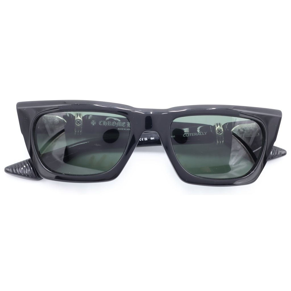 CHROME HEARTS (クロムハーツ) CLITERALLY ロゴ刻印テンプル キャットアイフレーム サングラス メガネ ブラック