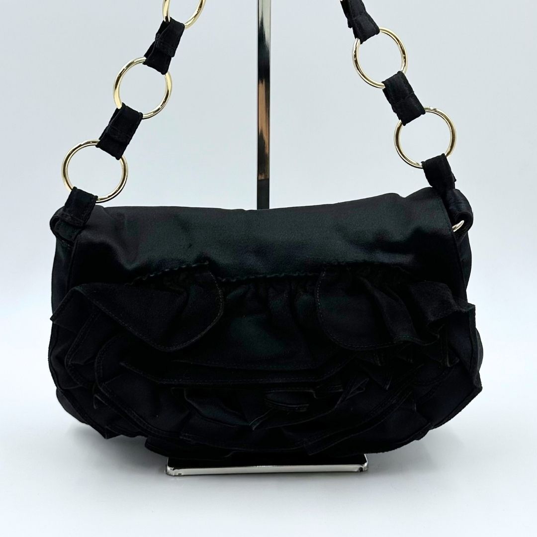 Yves Saint Laurent フリル ショルダーバッグ 美品】Yves Saint Laurent サテン フリル チェーン ワンショルダー
