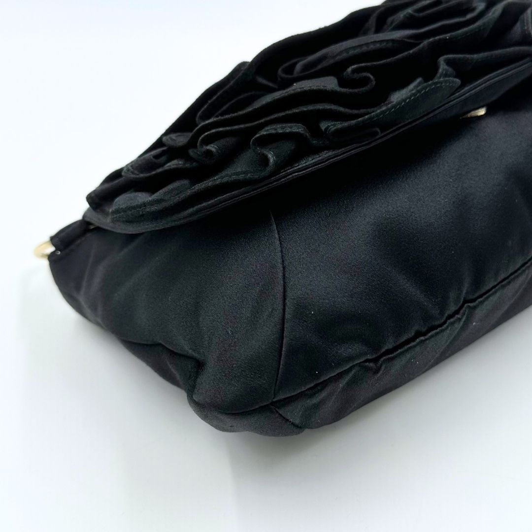 美品】Yves Saint Laurent サテン フリル チェーン ワンショルダー