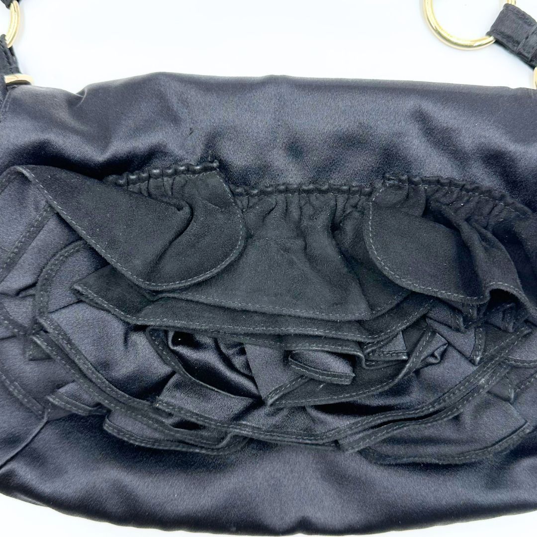 美品】Yves Saint Laurent サテン フリル チェーン ワンショルダー