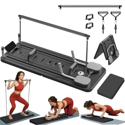 ExeractFit 腹筋ローラー ピラティスボード スーツ ピラティスバーと抵抗バンド付き 折りたたみ ピラティスマシン 多機能 アブローラー トレ