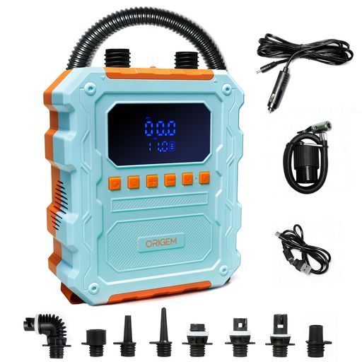 Origem 電動エアーポンプ SUP用 高速約4分充填 【60PSI高圧&大容量20800mAh】 10種類のノズル・110cmホース・収納ケース付