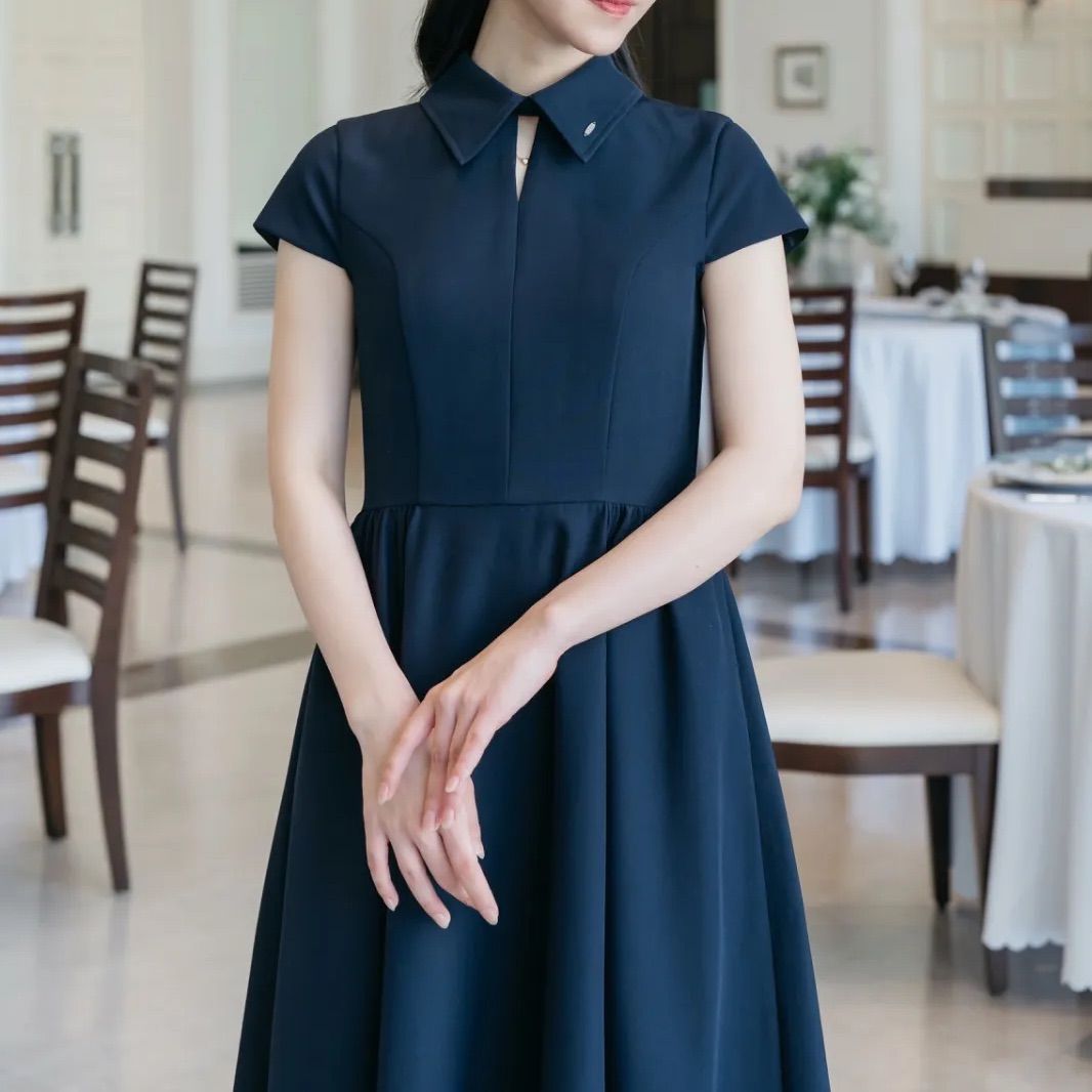 Lady Collar Dress ネイビー　お嬢様ワンピース