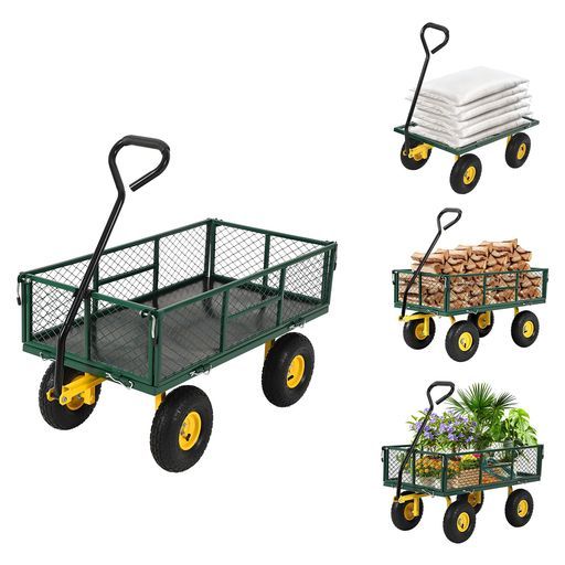 ユーカー(Euker)ガーデンカート カゴ付き台車 耐荷重400kg 多機能農業用スチールメッシュカート 空気圧タイヤ 折りたたみ アウトドアカート