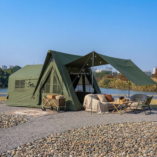 SENLEETO エアーテント 大型 4人用 12m2 三角ロッジ型 インフレータブルテント 420Dオックスフォード 防水 防蚊虫 組立簡単 一体式