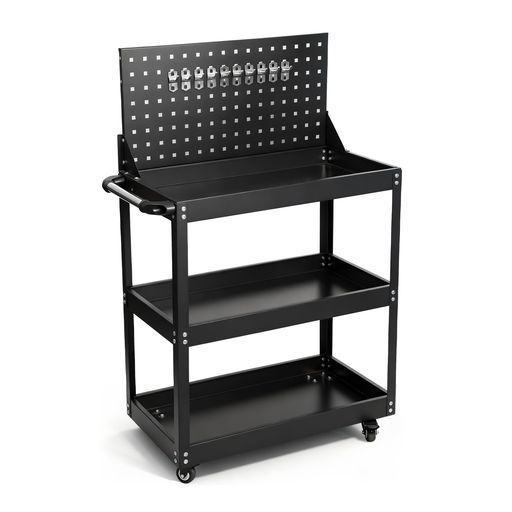Syncnika ツールカート 工具ワゴン 3段 耐荷重150kg キャスター付き パンチングボード付 合金鋼 DIY作業台 工具収納 工具台車 ガレ