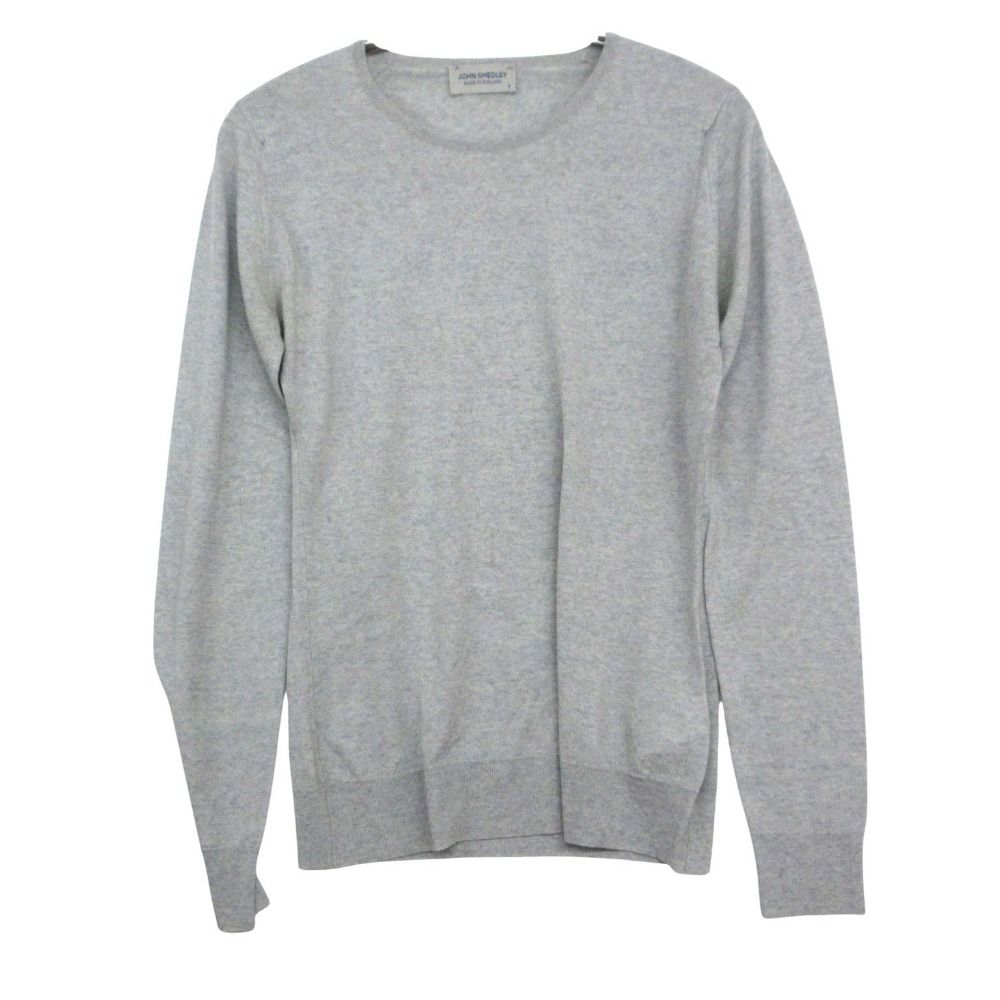 JOHN SMEDLEY ジョンスメドレー カットソー メリノウール ニット ラウンドネック 長袖 英国製 切替 リブ グレー S【M】 メンズ レディース 【中古】