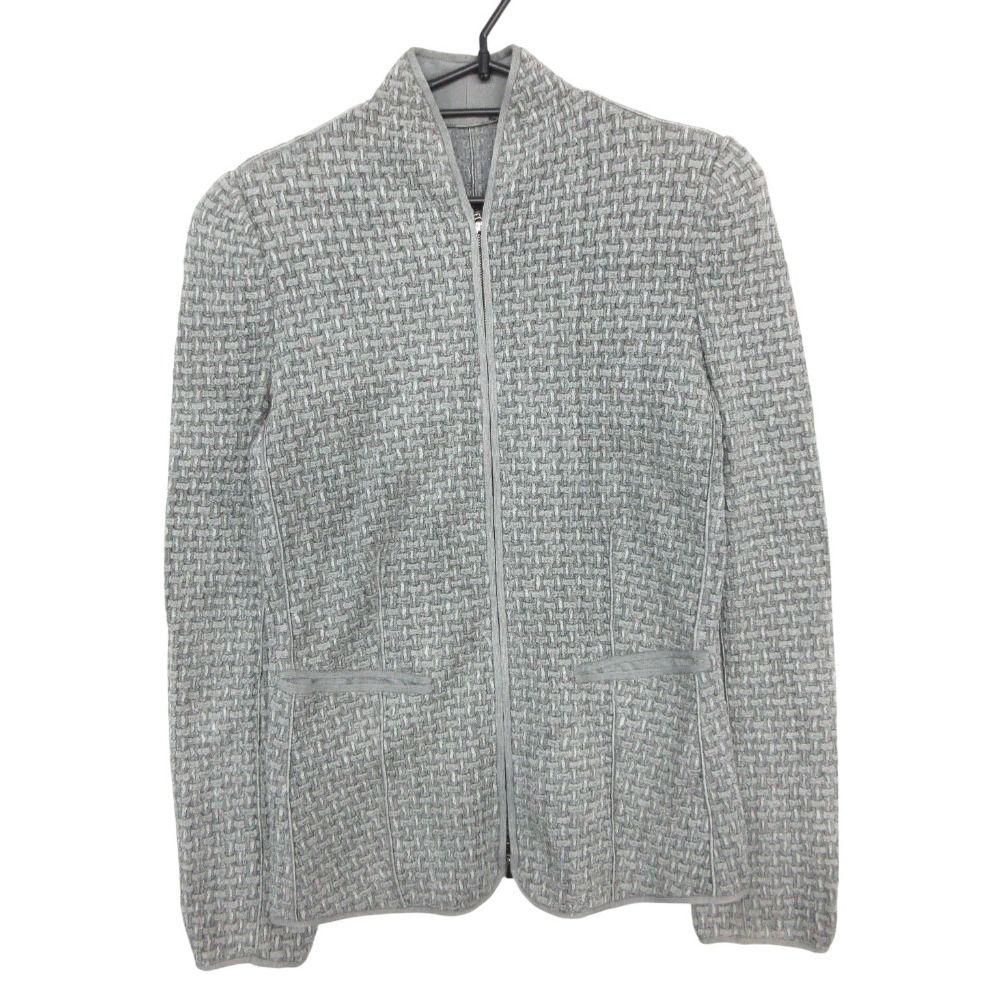 GIORGIO ARMANI ジョルジオアルマーニ ブルゾン ニット ジャガード ジップアップ ジャケット アウター グレー 40【M】 レディース 【中古】