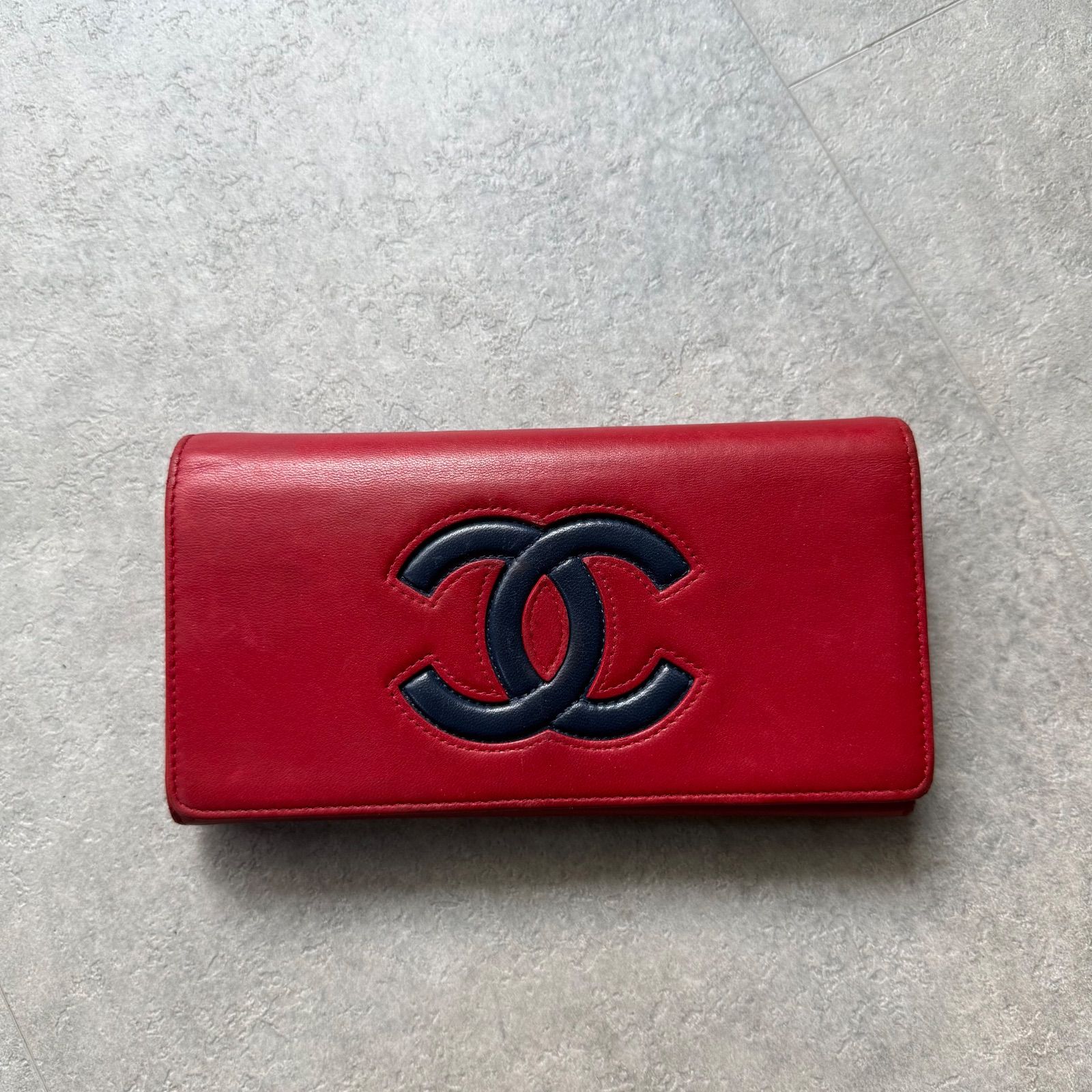 CHANEL シャネル ココマーク 長財布 レザー デカココ レッド 赤
