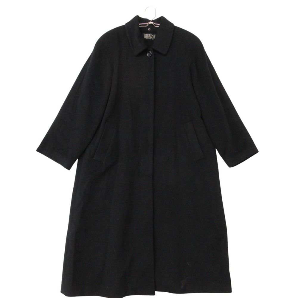BELTA BUONO コート 無地 比翼 カシミヤ100％ 肩パット ストレート ロング スリット 裏地付き ブラック 6【XL】 レディース 【中古】
