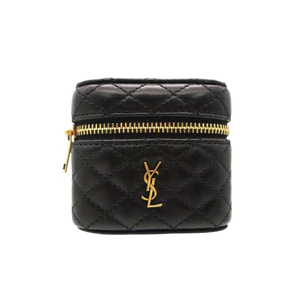 美品 SAINT LAURENT PARIS サンローランパリ チャーム バッグチャーム キルティング ラムスキン 823948 バッグ カサンドラロゴ ブラック レディース 【中古】