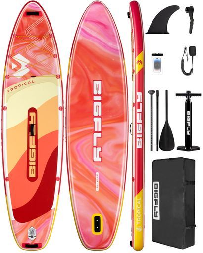 Bigfly インフレータブルスタンドアップパドルボード (SUP) 11’x34”x6” 大人用 軽量&耐久性 取り外し可能フィン、ポンプ、フローテ