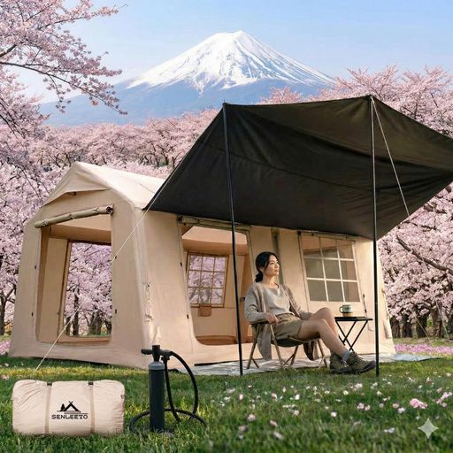 SENLEETO エアーテント 大型 10〜12人用。10x13フィート、インフレータブルホットタイプ。ストーブジャック付き、キャノピー付きブローアッ