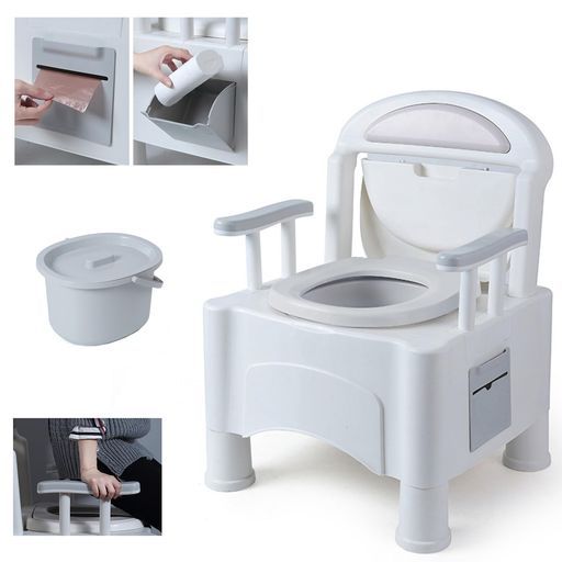 BQKOZFIN 簡易トイレ介護用 ポータブルトイレ 多機能 洋式トイレ 手すり付き蓋付き自家ベッド横仮設トイレ 防災非常用災害用 適用高齢者 組み立