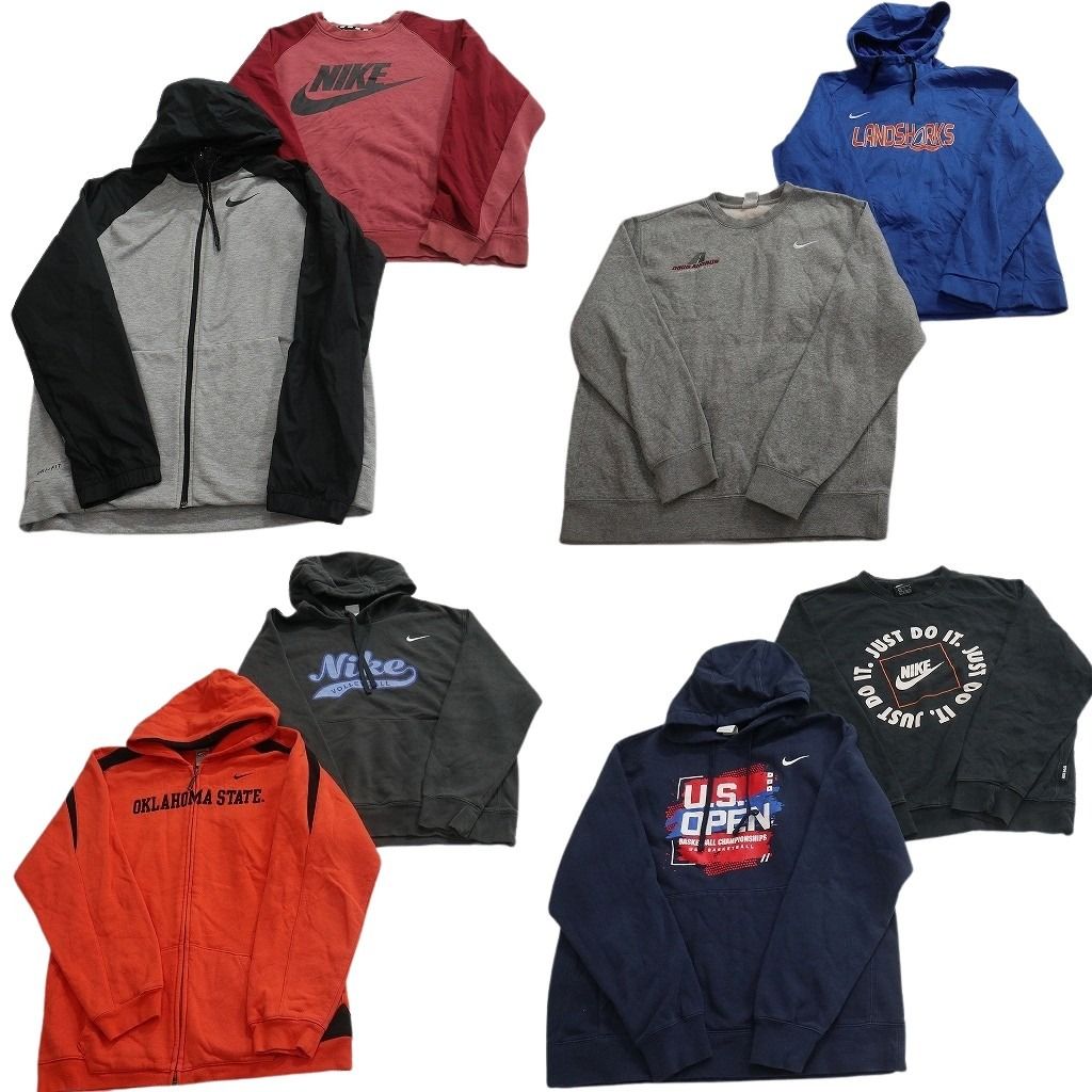 古着卸 まとめ売り NIKE ナイキ スウェット 8枚セット ( メンズ L ) フルジップ フーディー ラグラン  中古 古着 NF5872 古着卸 まとめ売り NIKE ナイキ スウェット 8枚セット ( メンズ L
