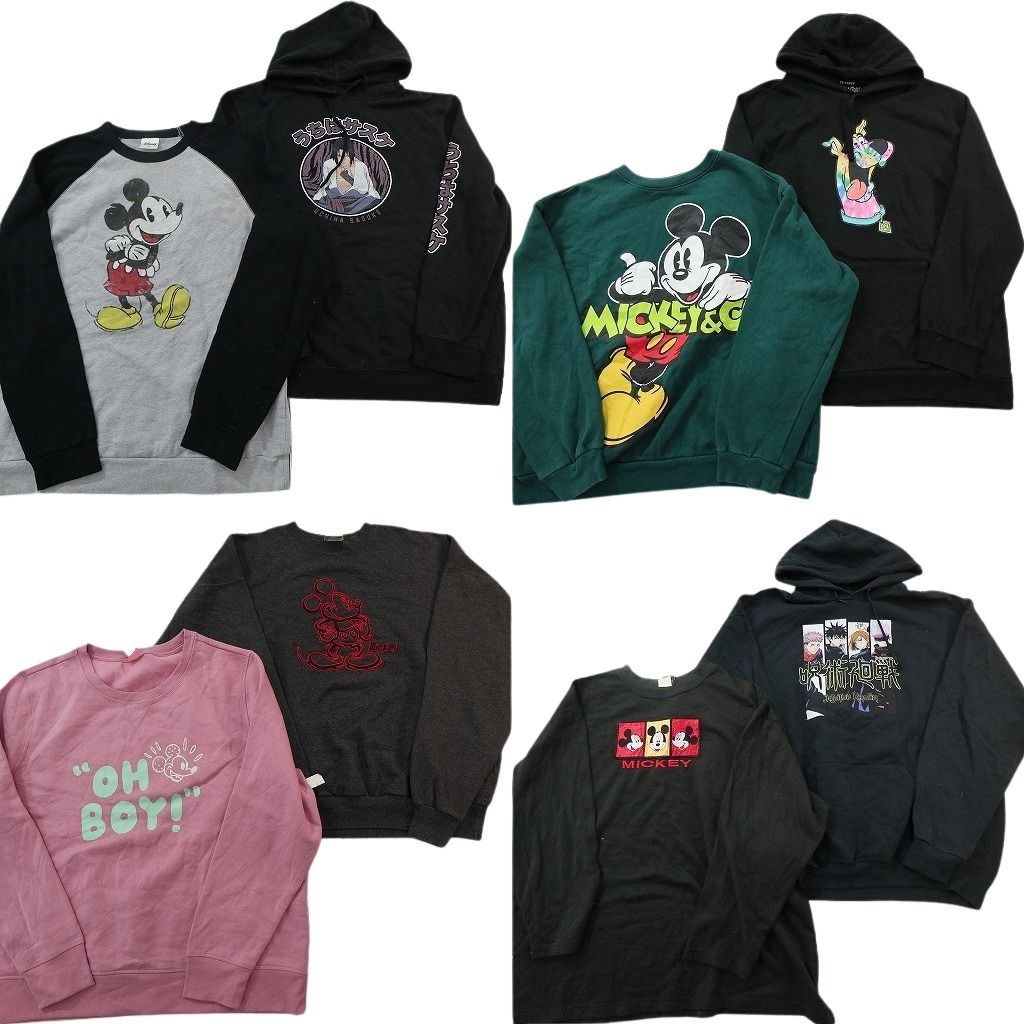 古着卸 まとめ売り キャラクター スウェット 8枚セット ( メンズ XL/2XL ) 呪術廻戦 ミッキー ナルト ラグラン ディズニー 中古古着 NF5882 古着卸 まとめ売り キャラクター スウェット 8枚セット ( メンズ XL