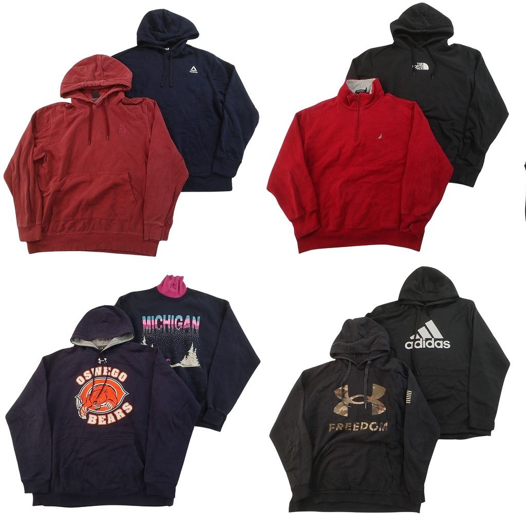 古着卸 まとめ売り ブランド スウェット 8枚セット ( メンズ XL ) ノースフェイス アンダーアーマー アディダス リーボック 中古 NF6130 古着卸 まとめ売り ブランド スウェット 8枚セット ( メンズ XL