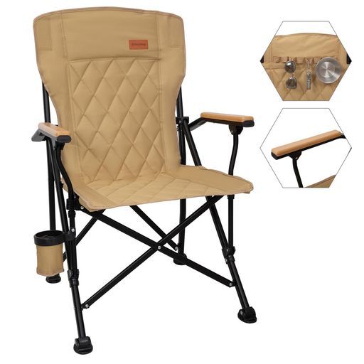 KingCamp アウトドア チェア 座り心地の良い 高密度綿わた 天然木アームレスト 耐荷重136kg キャンプ 椅子 滑り止め脚付き 収納用フック