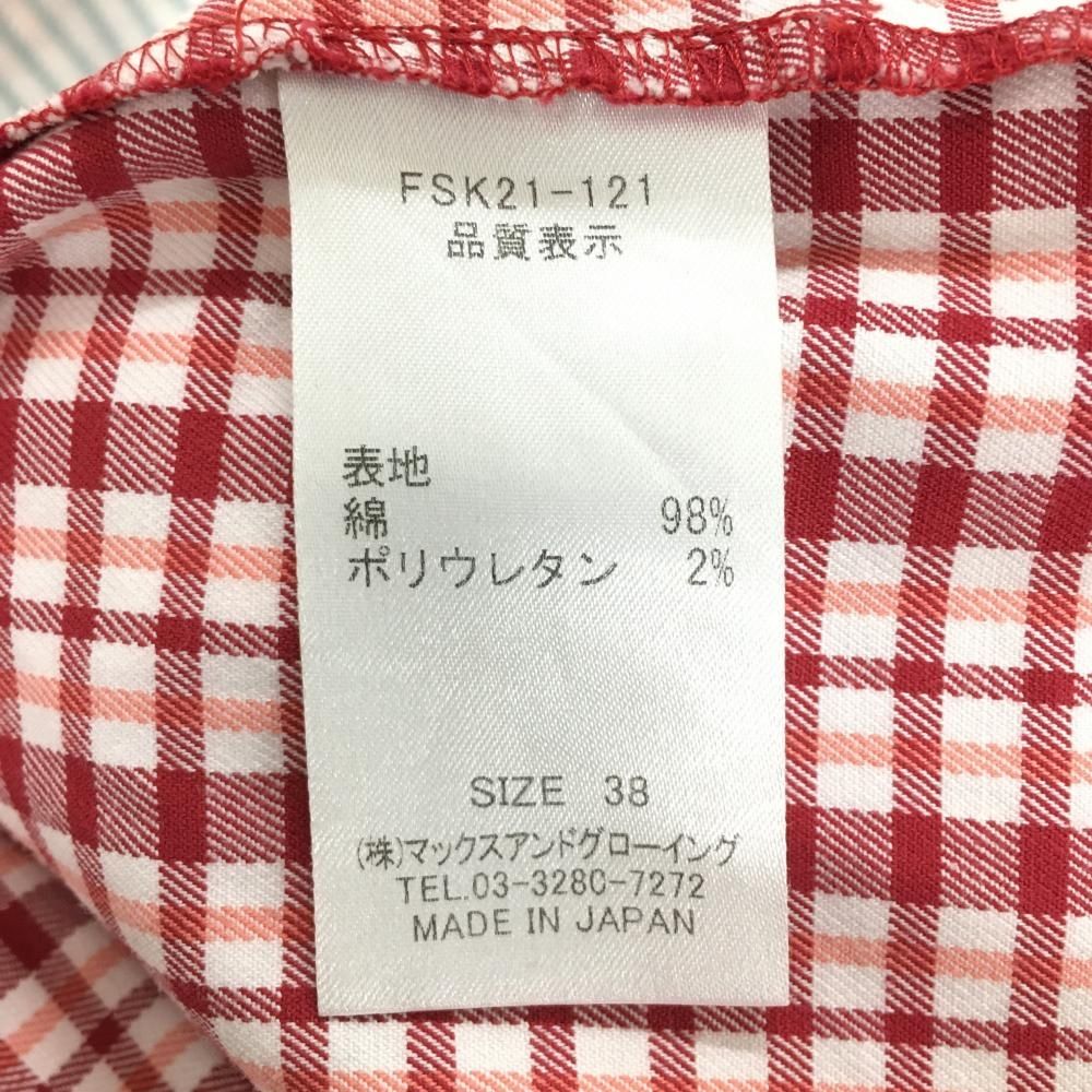 ゾーイ スカート赤系チェック 裾フレア　サイズ38 M ゴルフウェア ZOY 超美品】ゾーイ スカート レッド×白 チェック レディース 38(M) ゴルフ