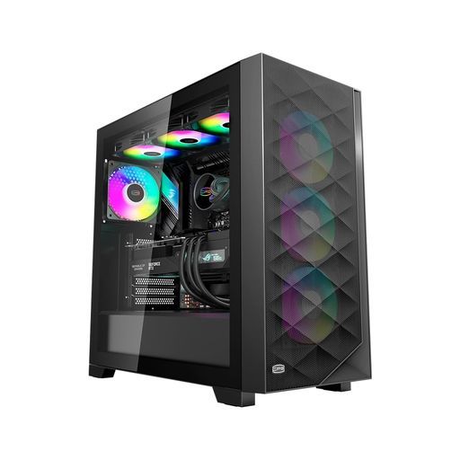 PCCOOLER CPS C3D510 ARGB PCケース ATXミドルタワー, 黒非常に通気性の高い メッシュメタルフロントパネル エアフローE-