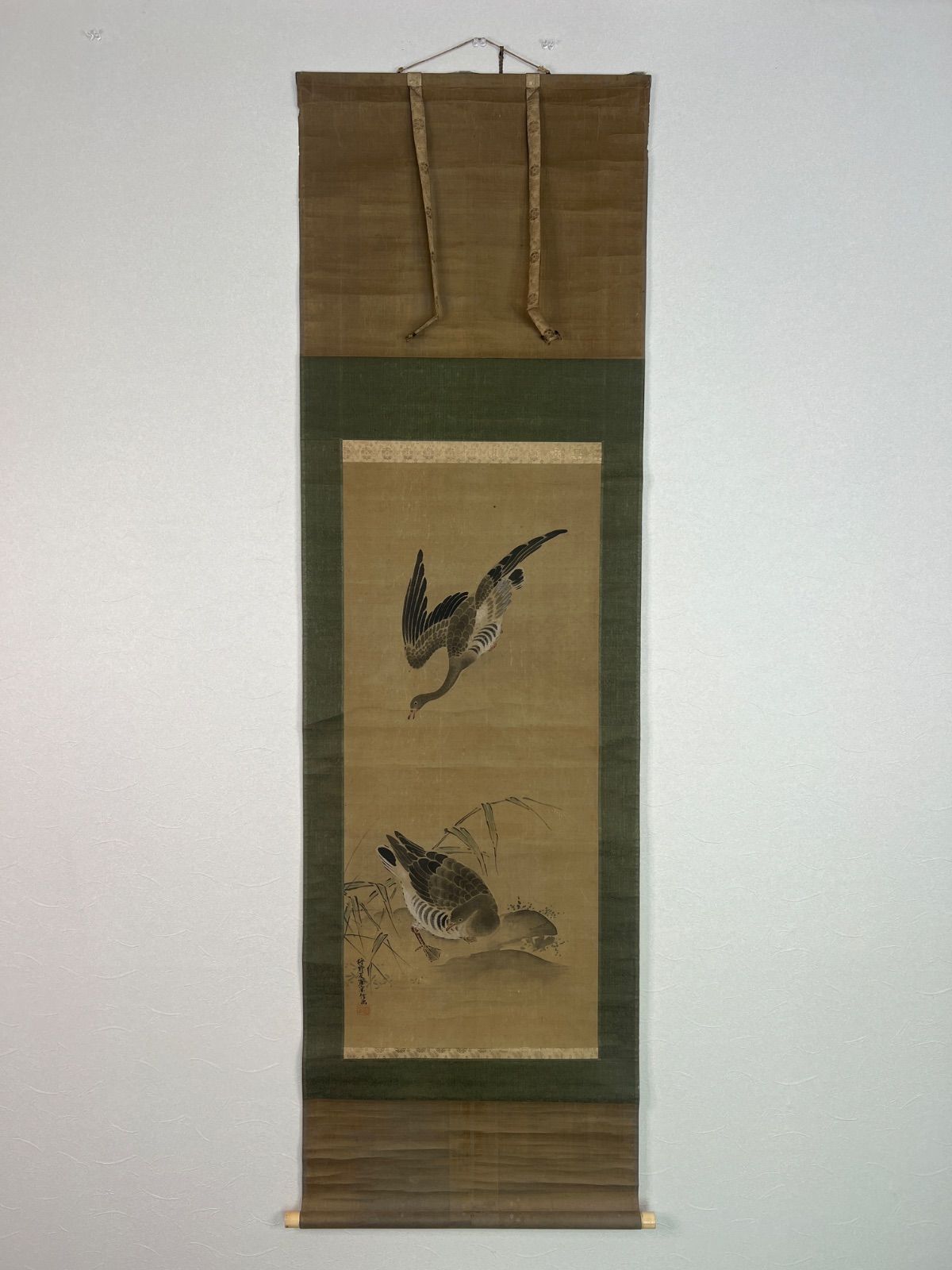 平沙落雁 狩野友甫 掛軸 絹本 狩野派 江戸中期 絵師 朝鮮贈呈屏風を制作の画家 25,550円
