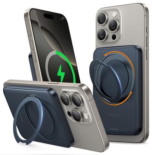 TORRAS モバイル バッテリー【超軽量?360°回転スタンド】 MagSafe対応 軽量 小型 マグセーフ 薄型 ワイヤレス充電器 マグネット式