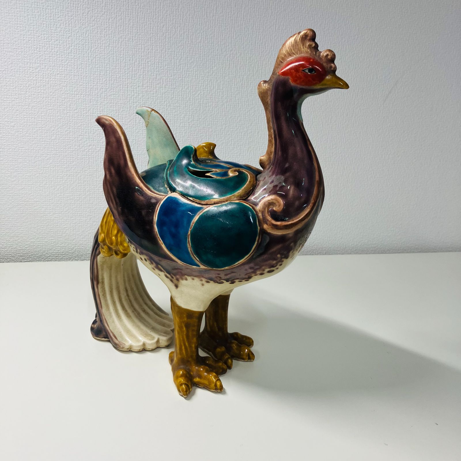 M【アンティーク品】香炉 鳳凰モチーフ 美術置物 工芸品 インテリア