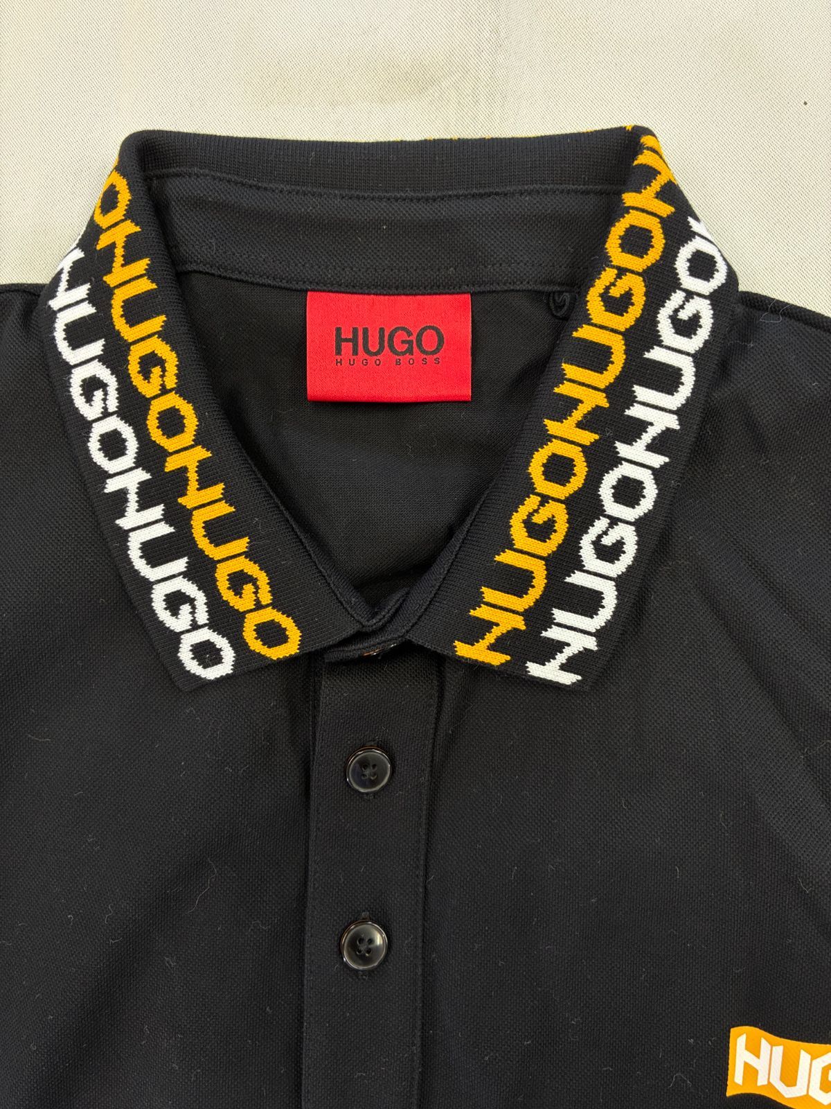 美品】HUGO BOSS ヒューゴボス 襟ロゴ入り 半袖ポロシャツ L（XL相当