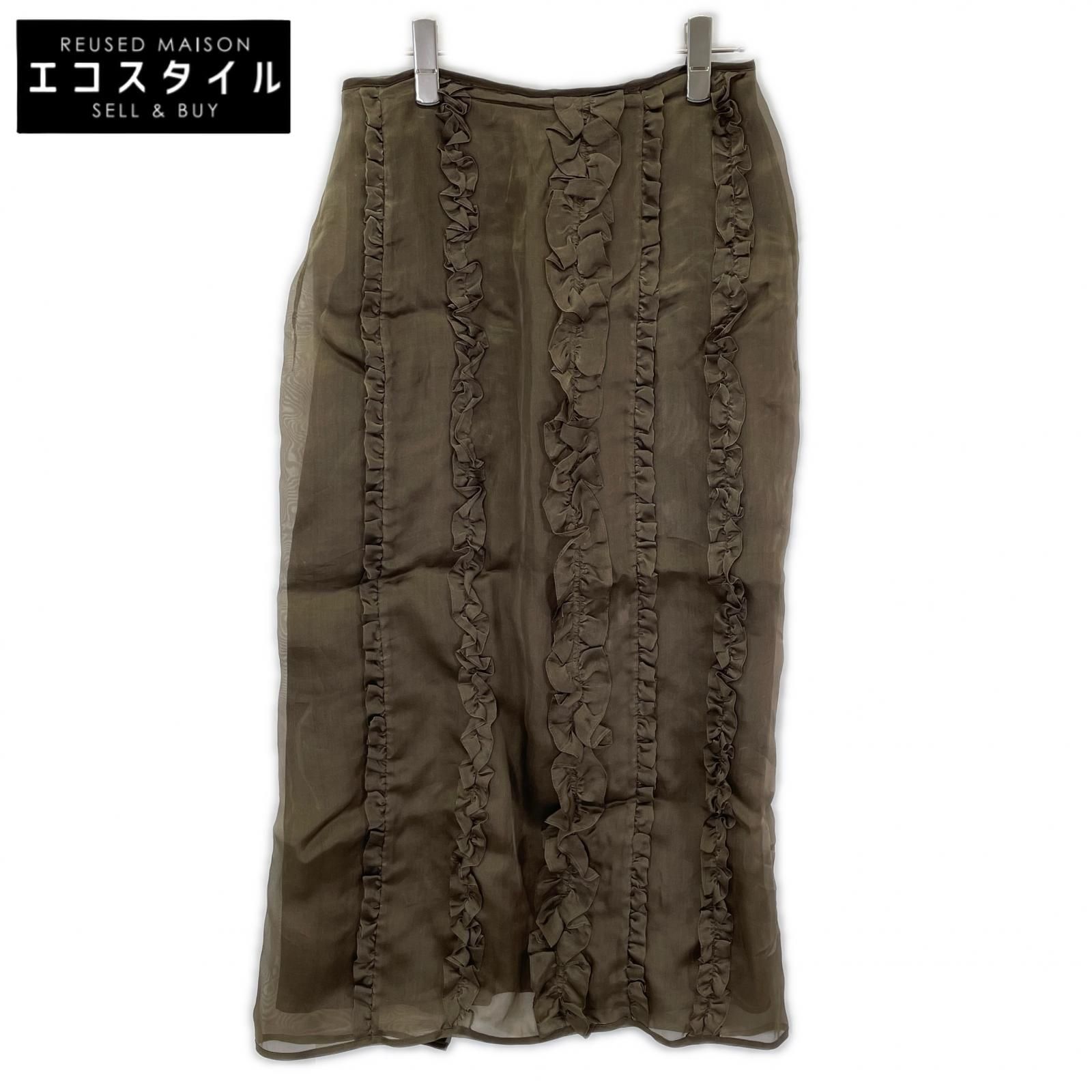 Cecilie Bahnsen　セシリーバンセン　3.24RTW17008 ブラウン シルク100 OCEAN SKIRT ラッフルペンシルラインフリルスカート　UK8