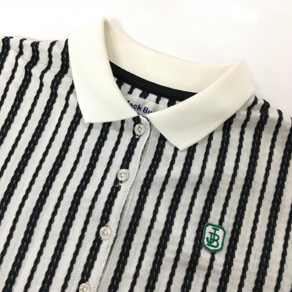 ジャックバニー 半袖ポロワンピース 白×黒 ストライプ調 ウエスト
