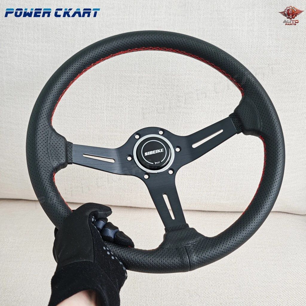 スポーツステアリングホイール ディープディッシュ 14インチ 350mm パンチングレザー ステアリングホイール 74mm 6穴 PCD