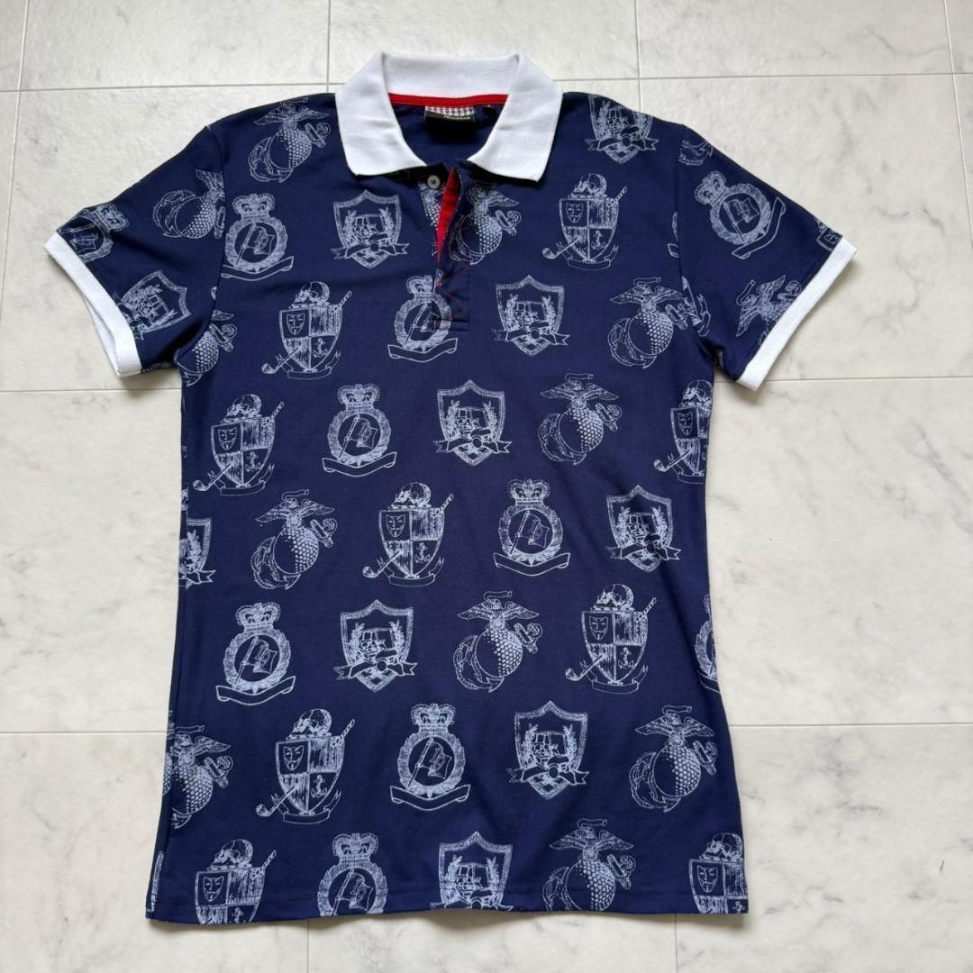 RUSSELUNO ゴルフ ポロシャツ ルチャ スカル 総柄 ネイビー 6 XL