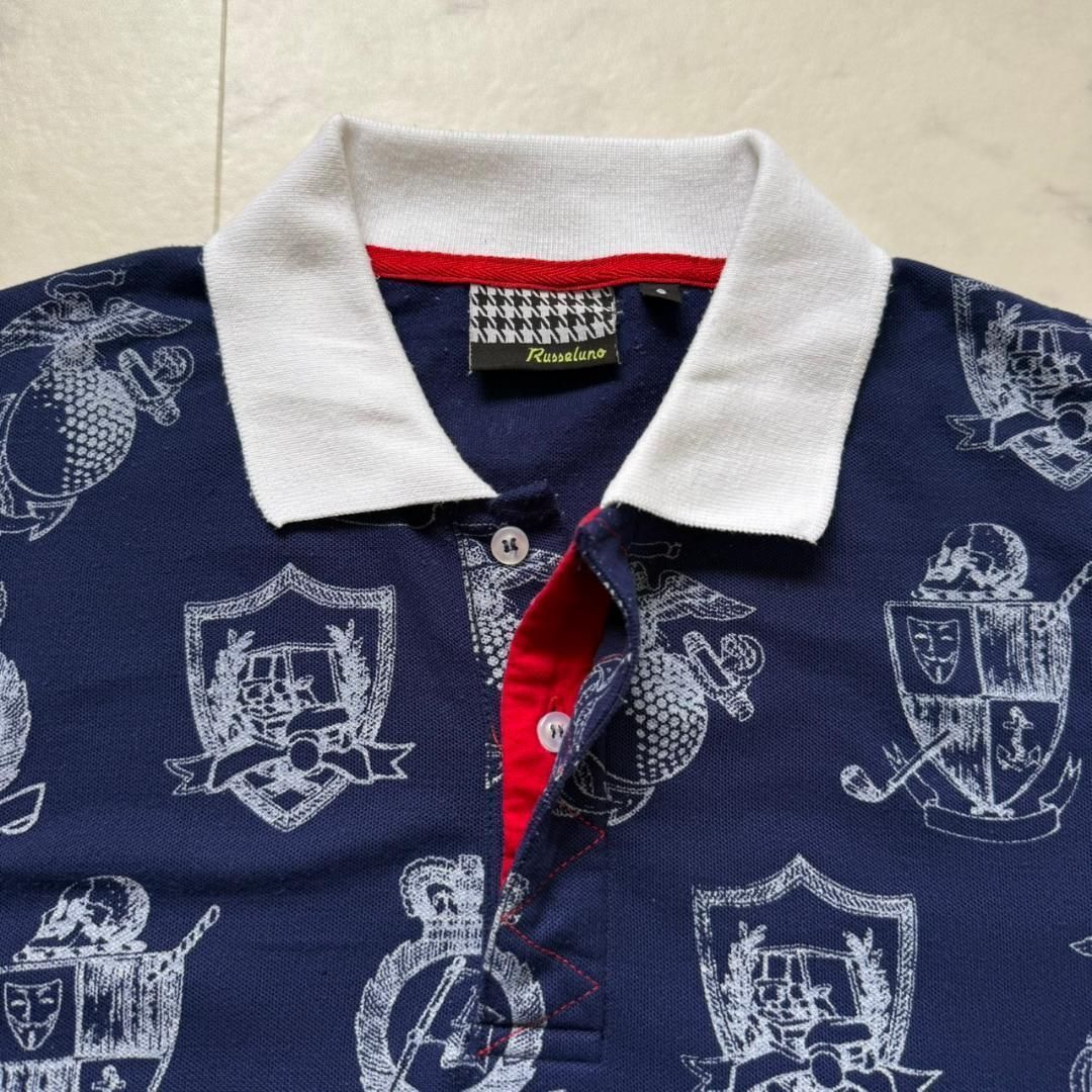 RUSSELUNO ゴルフ ポロシャツ ルチャ スカル 総柄 ネイビー 6 XL