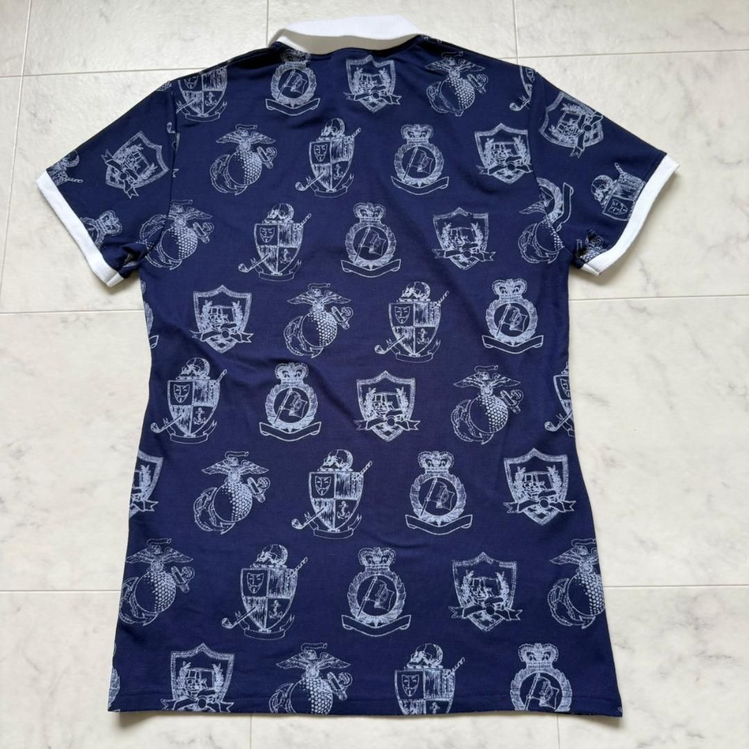RUSSELUNO ゴルフ ポロシャツ ルチャ スカル 総柄 ネイビー 6 XL