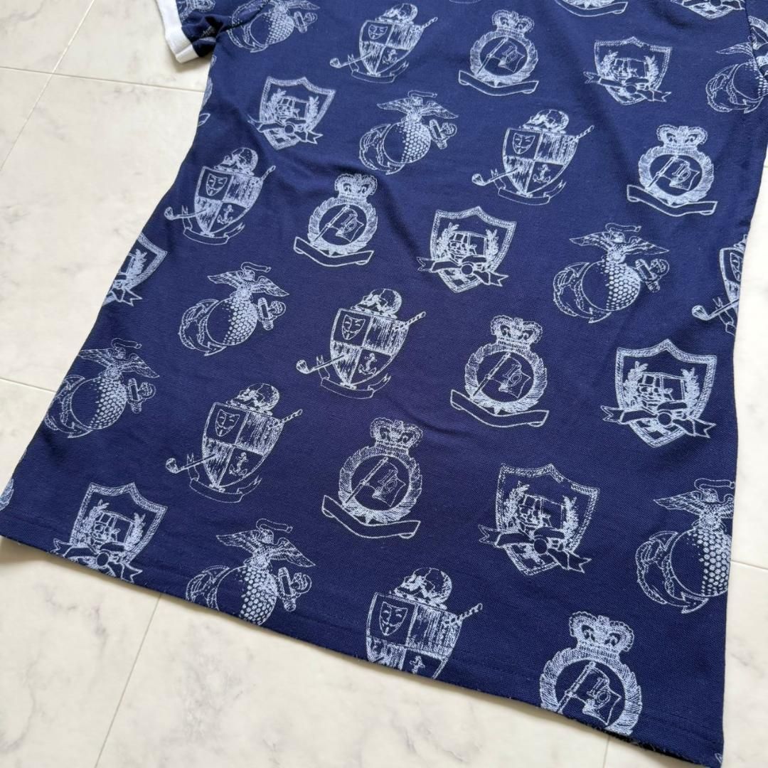 RUSSELUNO ゴルフ ポロシャツ ルチャ スカル 総柄 ネイビー 6 XL