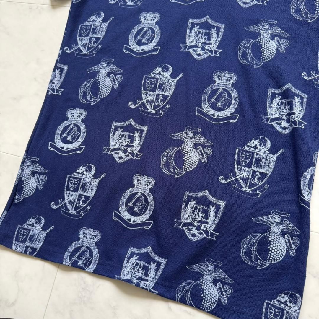 RUSSELUNO ゴルフ ポロシャツ ルチャ スカル 総柄 ネイビー 6 XL