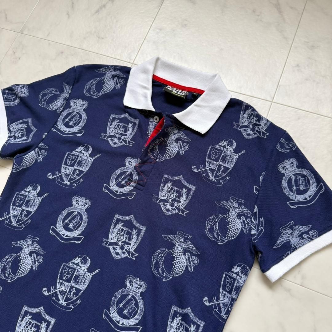 RUSSELUNO ゴルフ ポロシャツ ルチャ スカル 総柄 ネイビー 6 XL