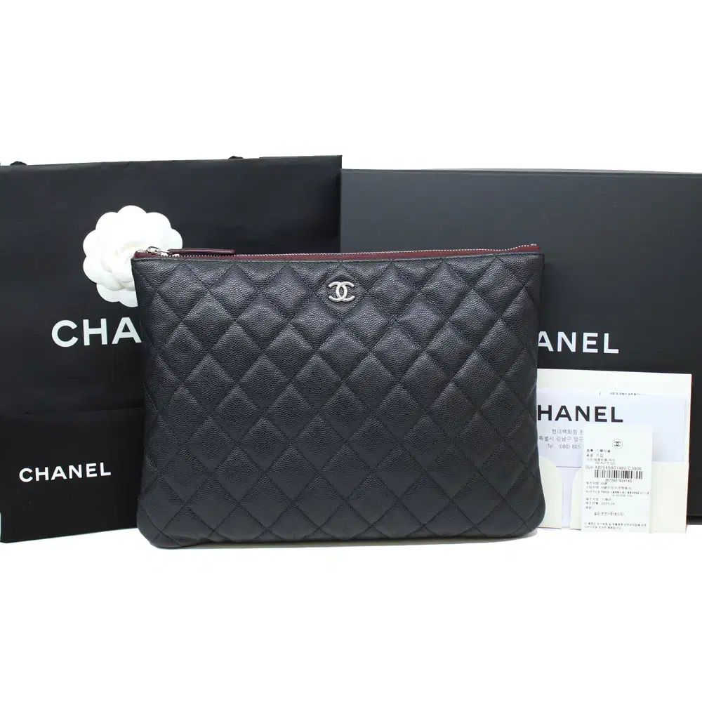 新モデル CHANEL クラッチバッグ Classic キャビア ミディアム シルバー クラッチバッグ フルセット SET 付き