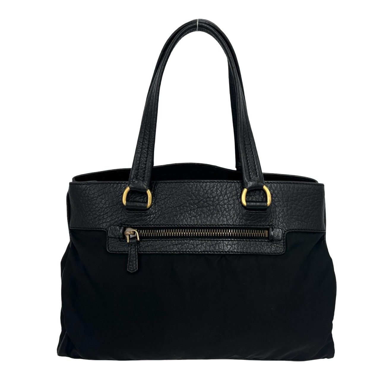 極 美品 PRADA プラダ 三角 ロゴ 金具 プレート ナイロン テスート レザー 本革 ハンドバッグ ミニ トートバッグ ブラック 57787