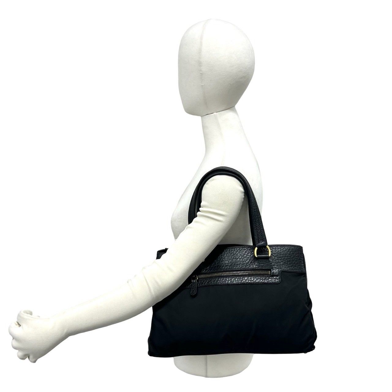 極 美品 PRADA プラダ 三角 ロゴ 金具 プレート ナイロン テスート レザー 本革 ハンドバッグ ミニ トートバッグ ブラック 57787