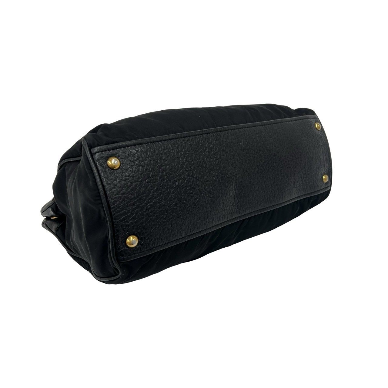 極 美品 PRADA プラダ 三角 ロゴ 金具 プレート ナイロン テスート レザー 本革 ハンドバッグ ミニ トートバッグ ブラック 57787