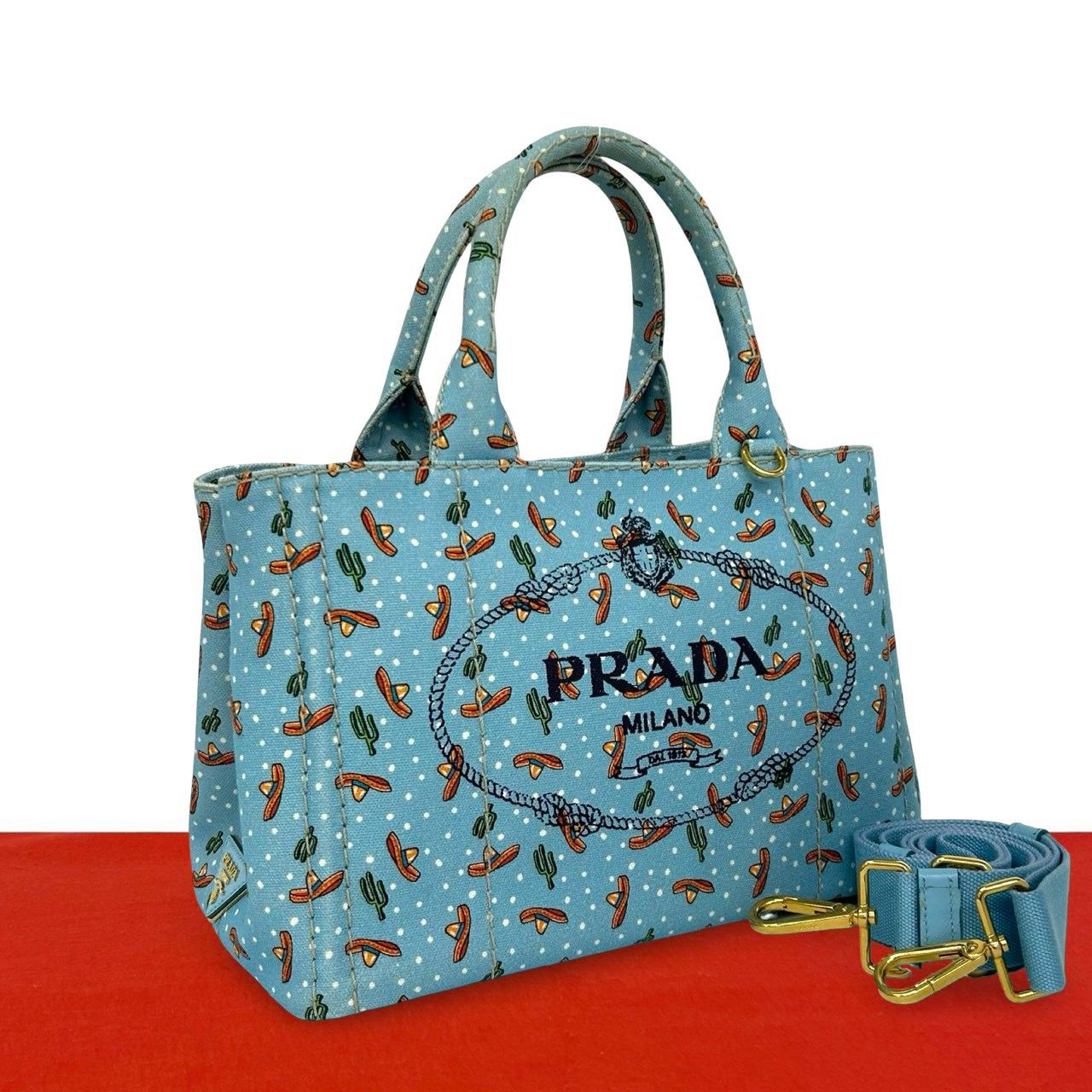 極 美品 PRADA プラダ カナパ 三角ロゴ プレート 金具 キャンバス 2way