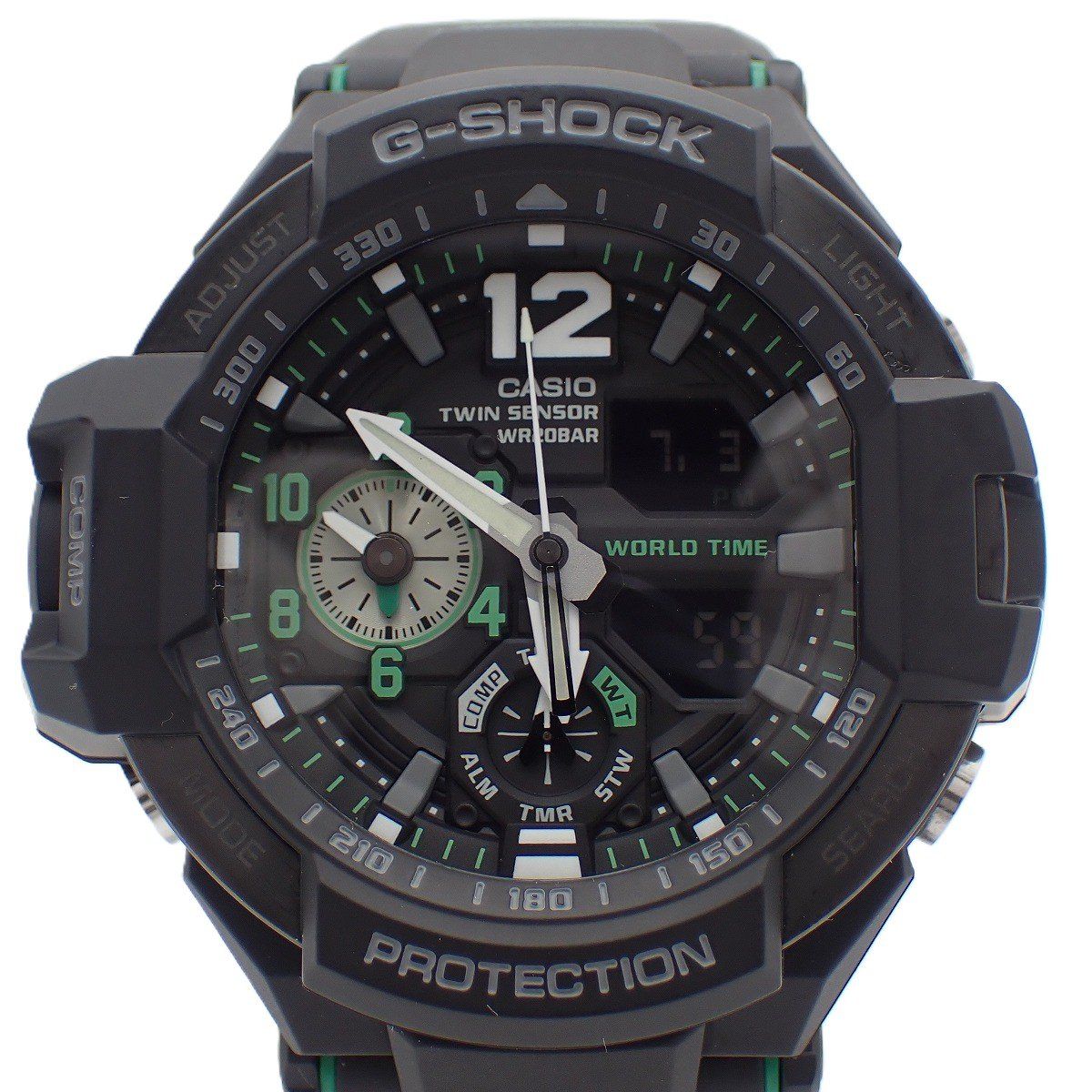カシオ G-SHOCK グラビティマスター スカイコックピット クォーツ アナデジ 腕時計 ブラック×グリーン GA-1100-1A3JF【いおき質店】